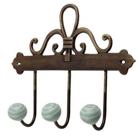Sage Green White Strip Ceramic Iron Hooks